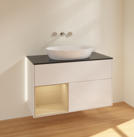 Тумба под раковину Villeroy & Boch Finion 100х50,1 см с подсветкой МДФ глянцевый белый лак/стекло черное матовое  GA12PCGF