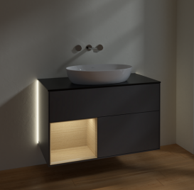 Тумба под раковину Villeroy & Boch Finion 100х50,1 см с подсветкой МДФ антрацит матовый лак/стекло черное матовое GA12PCGK