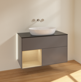 Тумба под раковину Villeroy & Boch Finion 100х50,1 см с подсветкой МДФ антрацит матовый лак/стекло черное матовое GA12PCGK