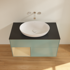 Тумба под раковину Villeroy & Boch Finion 100х50,1 см с подсветкой МДФ оливковый матовый лак/стекло черное матовое GA12PCGM