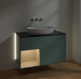 Тумба под раковину Villeroy & Boch Finion 100х50,1 см с подсветкой МДФ оливковый матовый лак/стекло черное матовое GA12PCGM