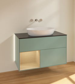 Тумба под раковину Villeroy & Boch Finion 100х50,1 см с подсветкой МДФ оливковый матовый лак/стекло черное матовое GA12PCGM