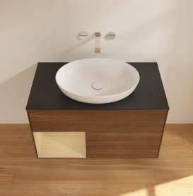 Тумба под раковину Villeroy & Boch Finion 100х50,1 см с подсветкой МДФ шпон грецкого ореха/стекло черное матовое GA12PCGN