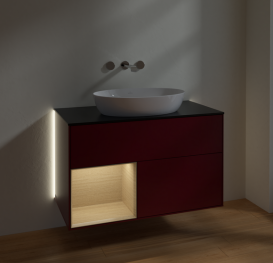 Тумба под раковину Villeroy & Boch Finion 100х50,1 см с подсветкой МДФ пион матовый лак/стекло черное матовое GA12PCHB