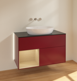 Тумба под раковину Villeroy & Boch Finion 100х50,1 см с подсветкой МДФ пион матовый лак/стекло черное матовое GA12PCHB