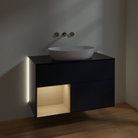 Тумба под раковину Villeroy & Boch Finion 100х50,1 см с подсветкой МДФ темно-синий матовый лак/стекло черное матовое GA12PCHG