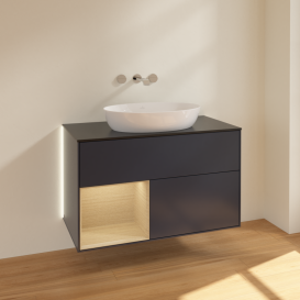 Тумба под раковину Villeroy & Boch Finion 100х50,1 см с подсветкой МДФ темно-синий матовый лак/стекло черное матовое GA12PCHG
