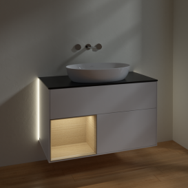 Тумба под раковину Villeroy & Boch Finion 100х50,1 см с подсветкой МДФ белый матовый лак/стекло черное матовое GA12PCMT