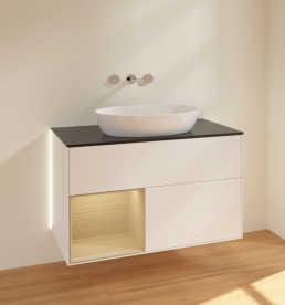 Тумба под раковину Villeroy & Boch Finion 100х50,1 см с подсветкой МДФ белый матовый лак/стекло черное матовое GA12PCMT