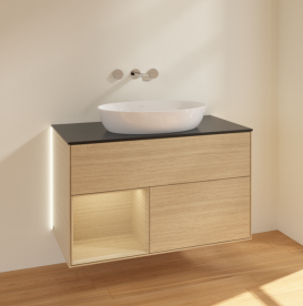 Тумба под раковину Villeroy & Boch Finion 100х50,1 см с подсветкой МДФ шпон дуба/стекло черное матовое GA12PCPC
