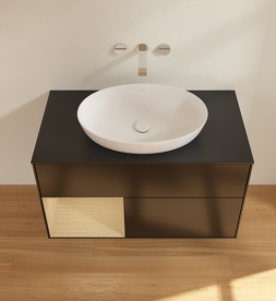 Тумба под раковину Villeroy & Boch Finion 100х50,1 см с подсветкой МДФ черный матовый лак/стекло черное матовое GA12PCPD