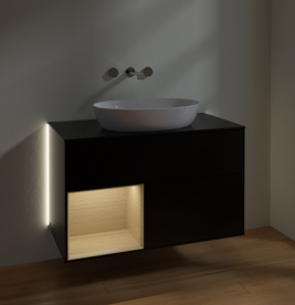Тумба под раковину Villeroy & Boch Finion 100х50,1 см с подсветкой МДФ черный матовый лак/стекло черное матовое GA12PCPD