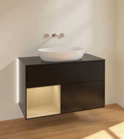 Тумба под раковину Villeroy & Boch Finion 100х50,1 см с подсветкой МДФ черный матовый лак/стекло черное матовое GA12PCPD