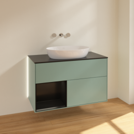 Тумба под раковину Villeroy & Boch Finion 100х50,1 см с подсветкой МДФ оливковый матовый лак/стекло черное матовое GA12PDGM