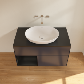 Тумба под раковину Villeroy & Boch Finion 100х50,1 см с подсветкой МДФ темно-синий матовый лак/стекло черное матовое GA12PDHG