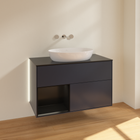 Тумба под раковину Villeroy & Boch Finion 100х50,1 см с подсветкой МДФ темно-синий матовый лак/стекло черное матовое GA12PDHG