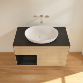 Тумба под раковину Villeroy & Boch Finion 100х50,1 см с подсветкой МДФ шпон дуба/стекло черное матовое GA12PDPC