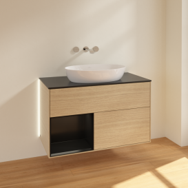 Тумба под раковину Villeroy & Boch Finion 100х50,1 см с подсветкой МДФ шпон дуба/стекло черное матовое GA12PDPC