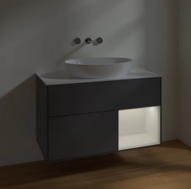 Тумба под раковину Villeroy & Boch Finion 100х50,1 см с подсветкой МДФ антрацит матовый лак/стекло белое матовое FA21GFGK