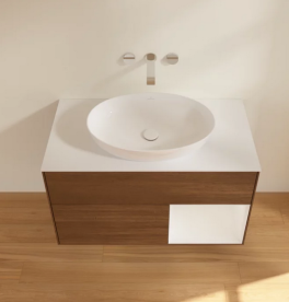 Тумба под раковину Villeroy & Boch Finion 100х50,1 см с подсветкой МДФ шпон грецкого ореха/стекло белое матовое FA21GFGN