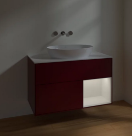 Тумба под раковину Villeroy & Boch Finion 100х50,1 см с подсветкой МДФ пион матовый лак/стекло белое матовое FA21GFHB