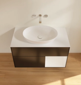 Тумба под раковину Villeroy & Boch Finion 100х50,1 см с подсветкой МДФ черный матовый лак/стекло белое матовое FA21GFPD