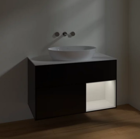 Тумба под раковину Villeroy & Boch Finion 100х50,1 см с подсветкой МДФ черный матовый лак/стекло белое матовое FA21GFPD