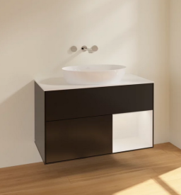 Тумба под раковину Villeroy & Boch Finion 100х50,1 см с подсветкой МДФ черный матовый лак/стекло белое матовое FA21GFPD
