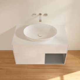 Тумба под раковину Villeroy & Boch Finion 100х50,1 см с подсветкой МДФ глянцевый белый лак/стекло белое матовое FA21GKGF