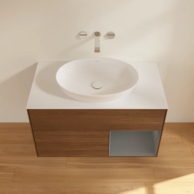 Тумба под раковину Villeroy & Boch Finion 100х50,1 см с подсветкой МДФ шпон грецкого ореха/стекло белое матовое FA21GKGN