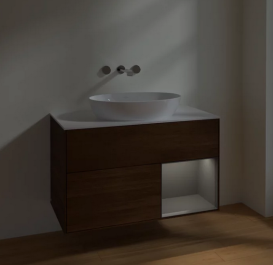 Тумба под раковину Villeroy & Boch Finion 100х50,1 см с подсветкой МДФ шпон грецкого ореха/стекло белое матовое FA21GKGN