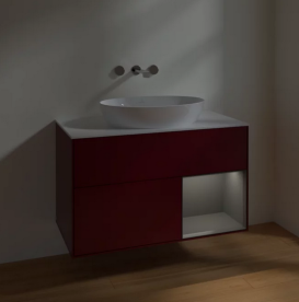 Тумба под раковину Villeroy & Boch Finion 100х50,1 см с подсветкой МДФ пион матовый лак/стекло белое матовое FA21GKHB