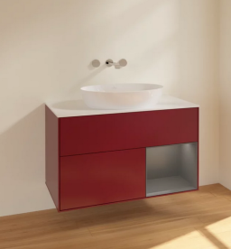 Тумба під раковину Villeroy & Boch Finion 100х50,1 см з підсвічуванням МДФ півонія матовий лак/скло біле матове FA21GKHB