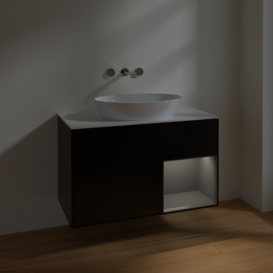 Тумба под раковину Villeroy & Boch Finion 100х50,1 см с подсветкой МДФ черный матовый лак/стекло белое матовое FA21GKPD