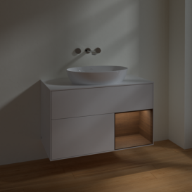 Тумба под раковину Villeroy & Boch Finion 100х50,1 см с подсветкой МДФ глянцевый белый лак/стекло белое матовое FA21GNGF