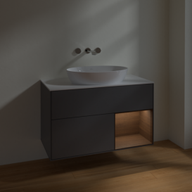 Тумба под раковину Villeroy & Boch Finion 100х50,1 см с подсветкой МДФ антрацит матовый лак/стекло белое матовое FA21GNGK