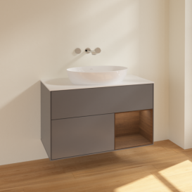 Тумба под раковину Villeroy & Boch Finion 100х50,1 см с подсветкой МДФ антрацит матовый лак/стекло белое матовое FA21GNGK