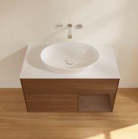 Тумба под раковину Villeroy & Boch Finion 100х50,1 см с подсветкой МДФ шпон грецкого ореха/стекло белое матовое FA21GNGN