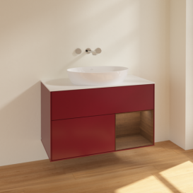 Тумба под раковину Villeroy & Boch Finion 100х50,1 см с подсветкой МДФ пион матовый лак/стекло белое матовое FA21GNHB