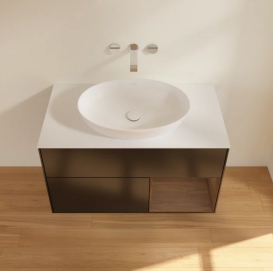 Тумба под раковину Villeroy & Boch Finion 100х50,1 см с подсветкой МДФ черный матовый лак/стекло белое матовое FA21GNPD