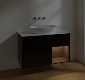 Тумба под раковину Villeroy & Boch Finion 100х50,1 см с подсветкой МДФ черный матовый лак/стекло белое матовое FA21GNPD