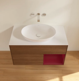 Тумба под раковину Villeroy & Boch Finion 100х50,1 см с подсветкой МДФ шпон грецкого ореха/стекло белое матовое FA21HBGN