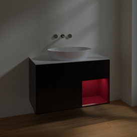 Тумба под раковину Villeroy & Boch Finion 100х50,1 см с подсветкой МДФ черный матовый лак/стекло белое матовое FA21HBPD