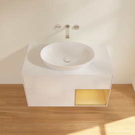 Тумба под раковину Villeroy & Boch Finion 100х50,1 см с подсветкой МДФ глянцевый белый лак/стекло белое матовое FA21HFGF