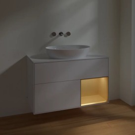 Тумба под раковину Villeroy & Boch Finion 100х50,1 см с подсветкой МДФ глянцевый белый лак/стекло белое матовое FA21HFGF