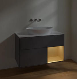 Тумба под раковину Villeroy & Boch Finion 100х50,1 см с подсветкой МДФ антрацит матовый лак/стекло белое матовое FA21HFGK