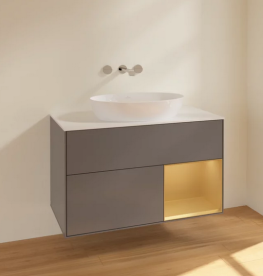 Тумба под раковину Villeroy & Boch Finion 100х50,1 см с подсветкой МДФ антрацит матовый лак/стекло белое матовое FA21HFGK