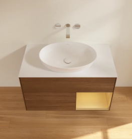 Тумба под раковину Villeroy & Boch Finion 100х50,1 см с подсветкой МДФ шпон грецкого ореха/стекло белое матовое FA21HFGN