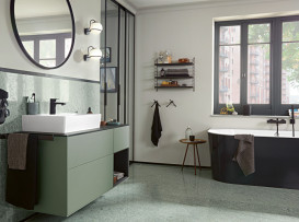 Тумба под раковину Villeroy & Boch Finion 120х50,1 см с подсветкой МДФ оливковый матовый лак/стекло черное матовое F152PDGM