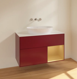 Тумба под раковину Villeroy & Boch Finion 100х50,1 см с подсветкой МДФ пион матовый лак/стекло белое матовое FA21HFHB